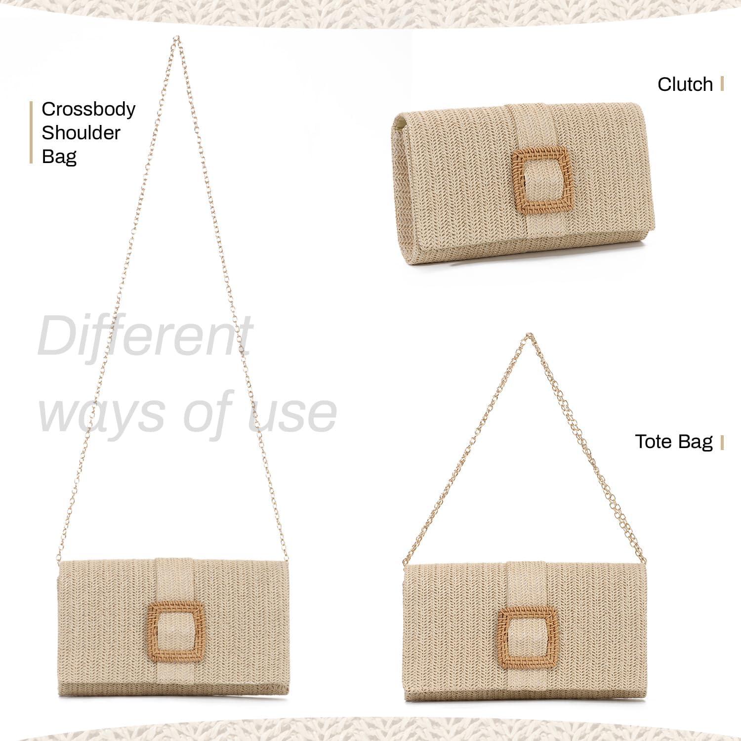 Bolso de mano de paja natural LUI SUI 24.5x6.5x13 cm