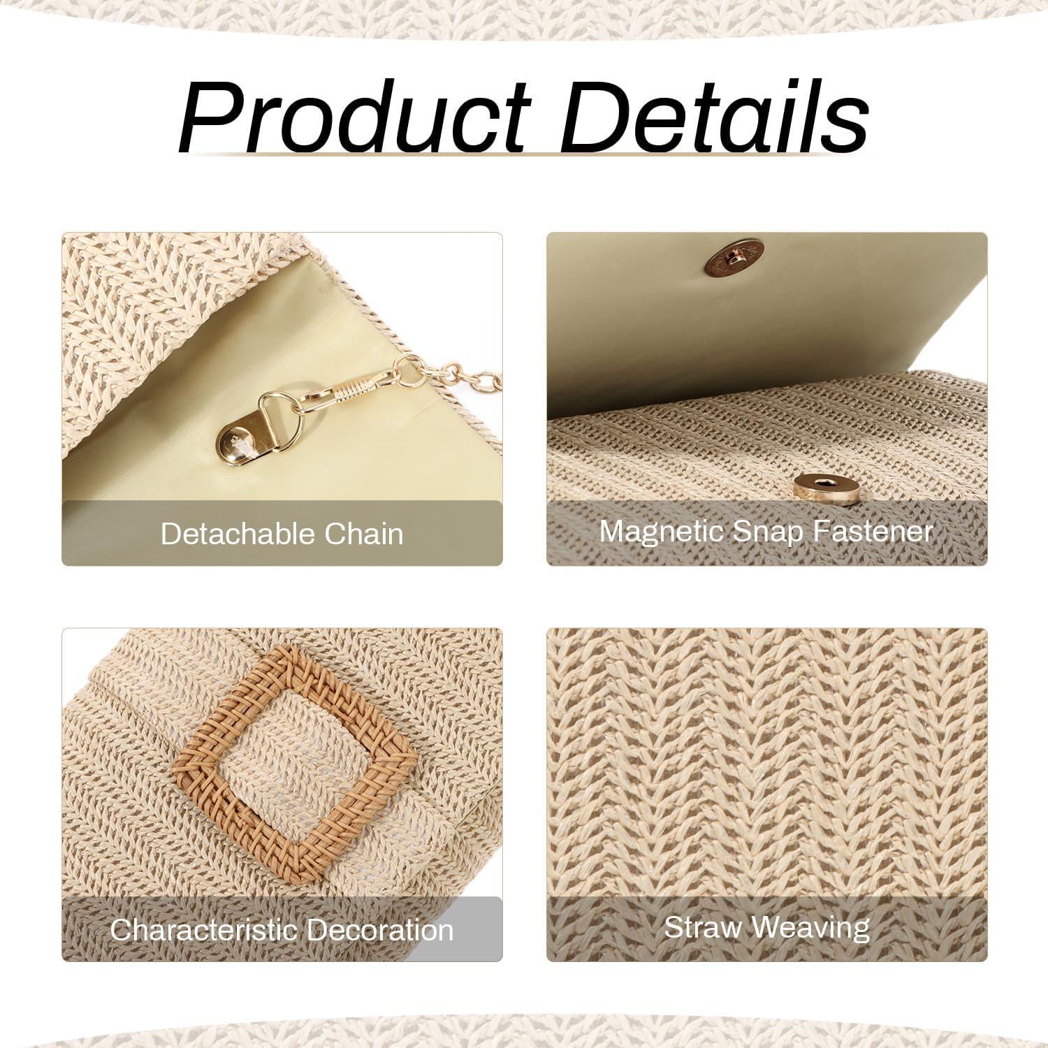 Bolso de mano de paja natural LUI SUI 24.5x6.5x13 cm