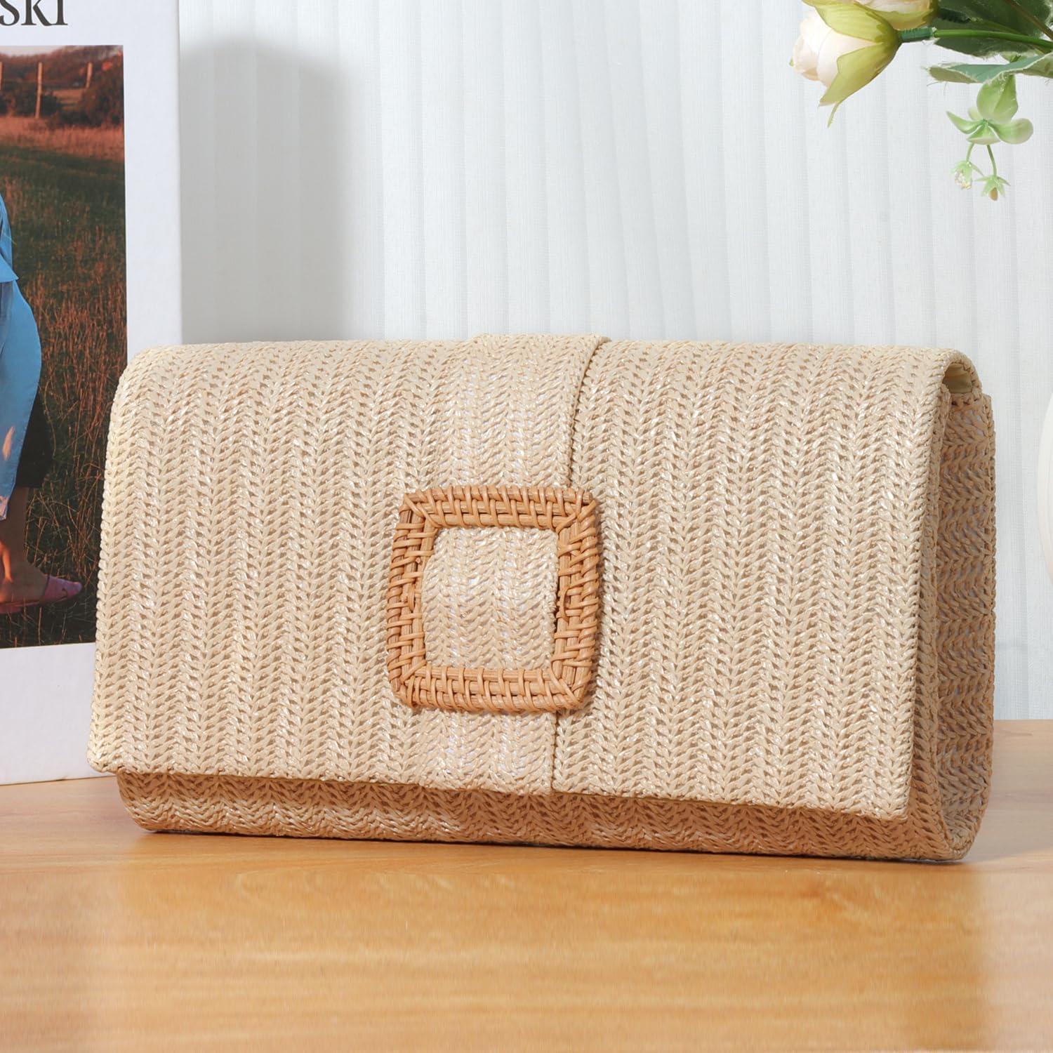 Bolso de mano de paja natural LUI SUI 24.5x6.5x13 cm