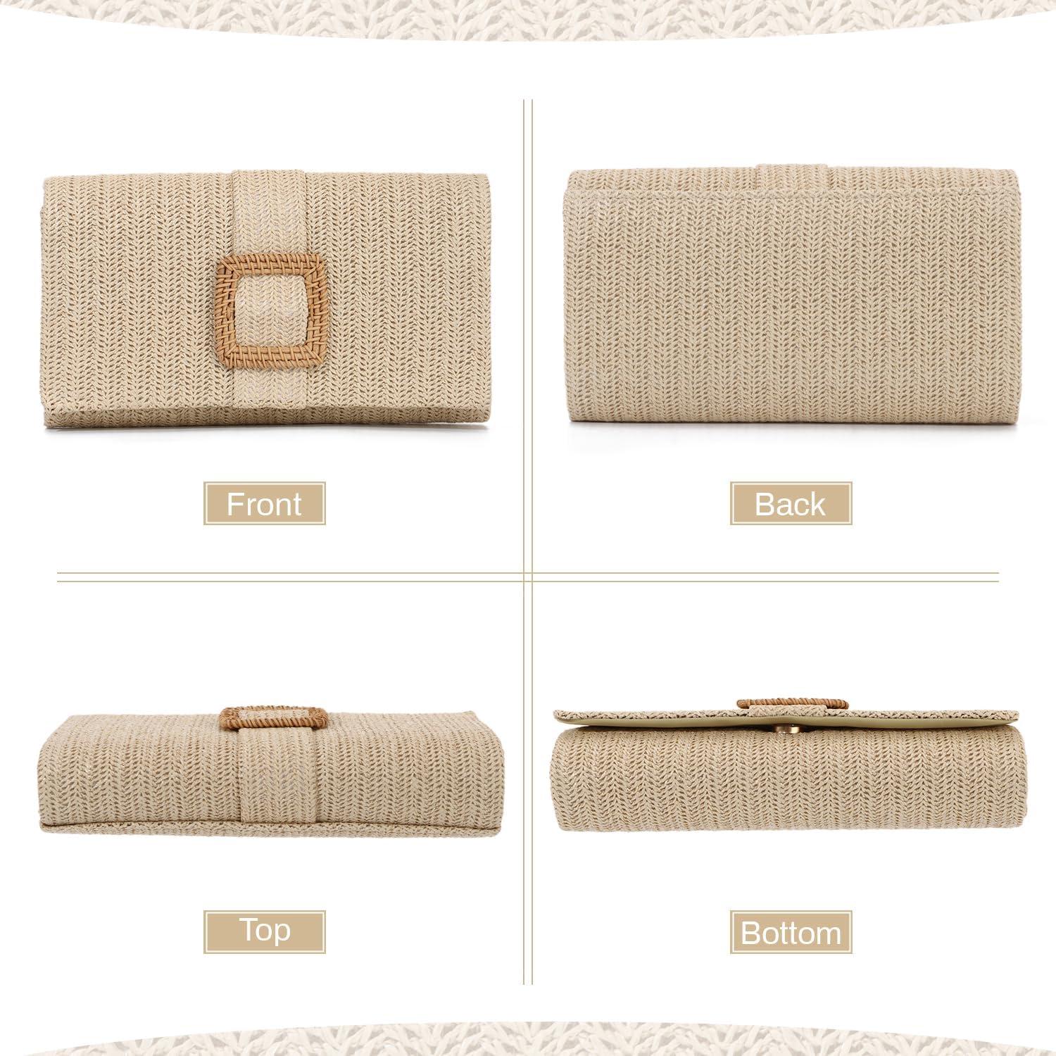 Bolso de mano de paja natural LUI SUI 24.5x6.5x13 cm