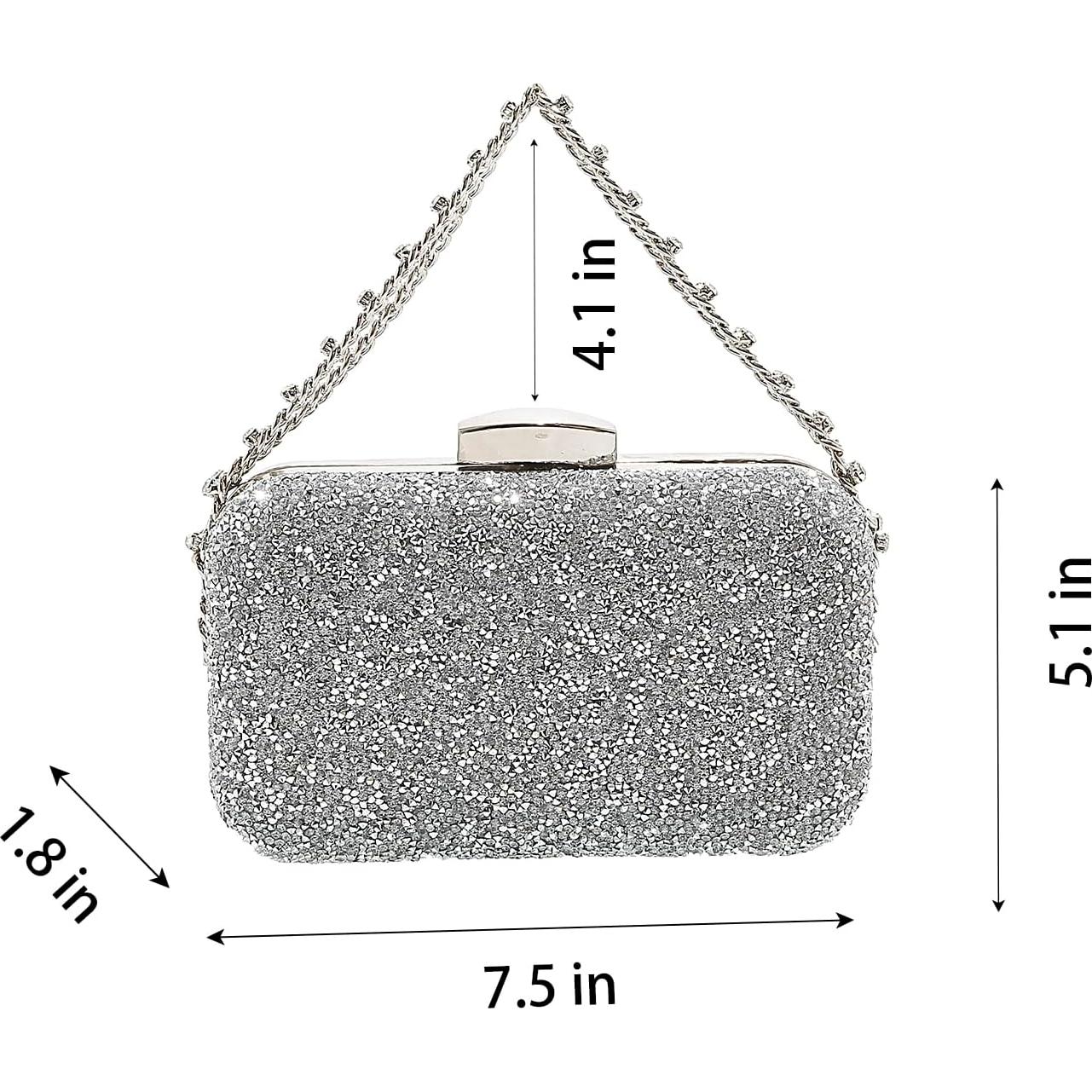 Bolso de mano de cristal YUHATRG plata 21.5x6.5x15 cm