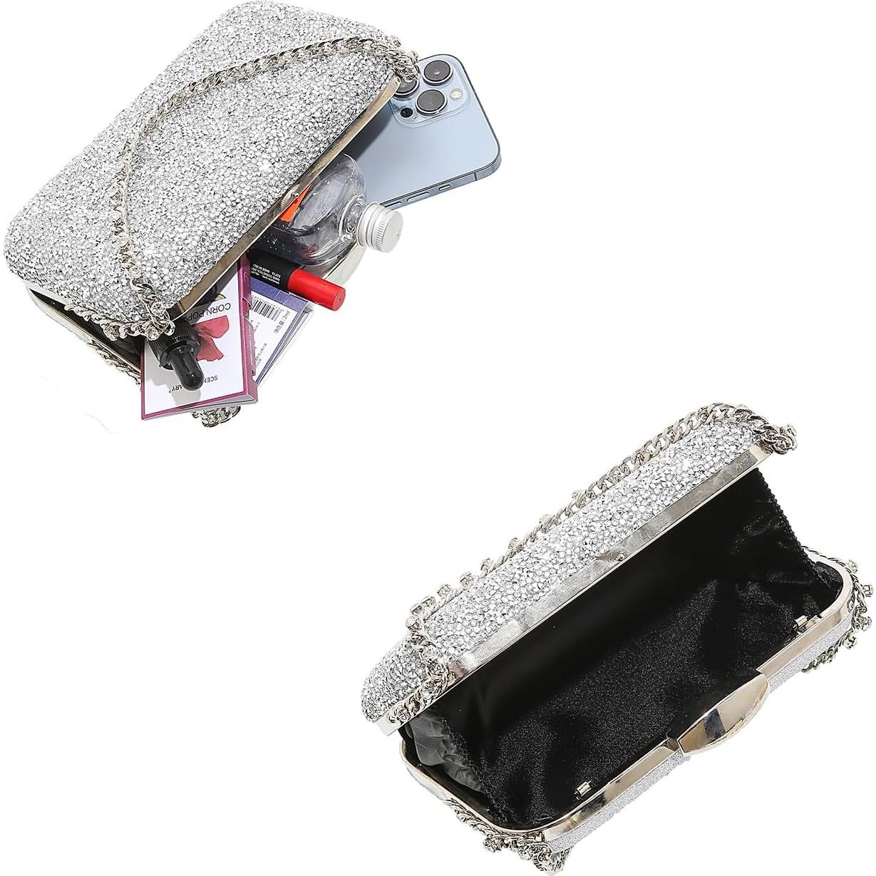 Bolso de mano de cristal YUHATRG plata 21.5x6.5x15 cm