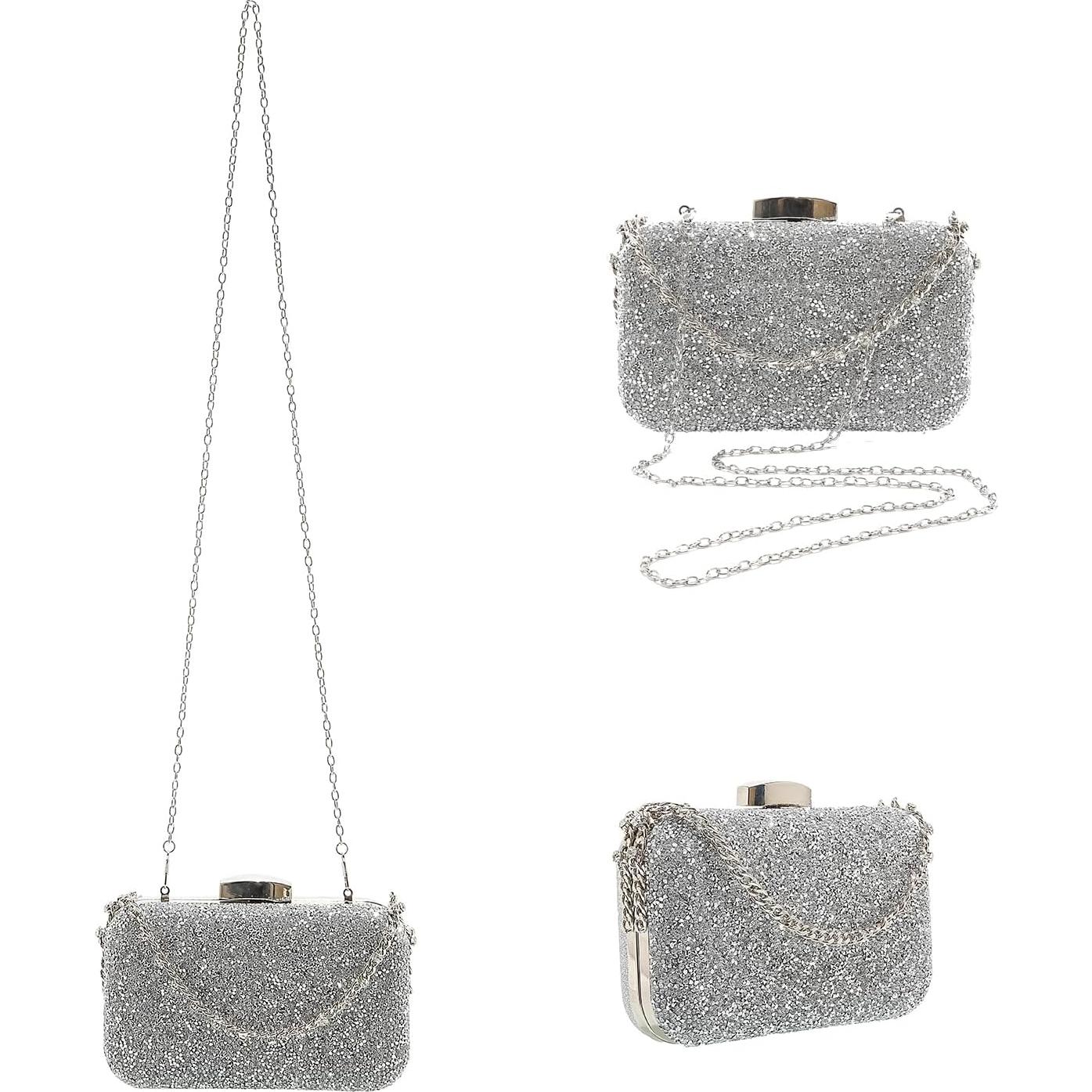 Bolso de mano de cristal YUHATRG plata 21.5x6.5x15 cm