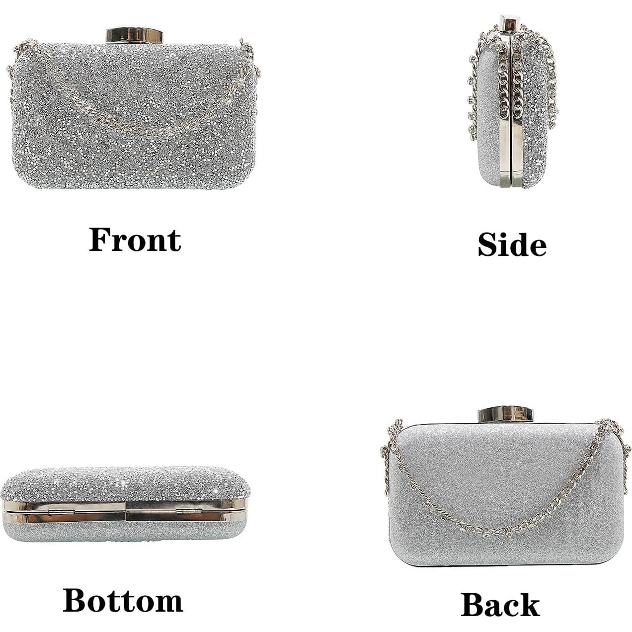 Bolso de mano de cristal YUHATRG plata 21.5x6.5x15 cm