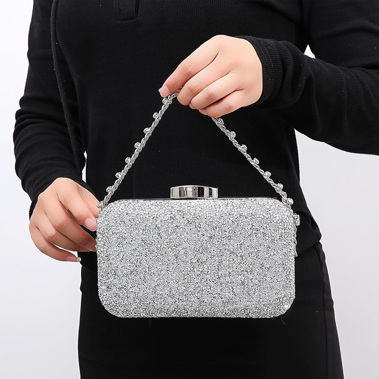 Bolso de mano de cristal YUHATRG plata 21.5x6.5x15 cm