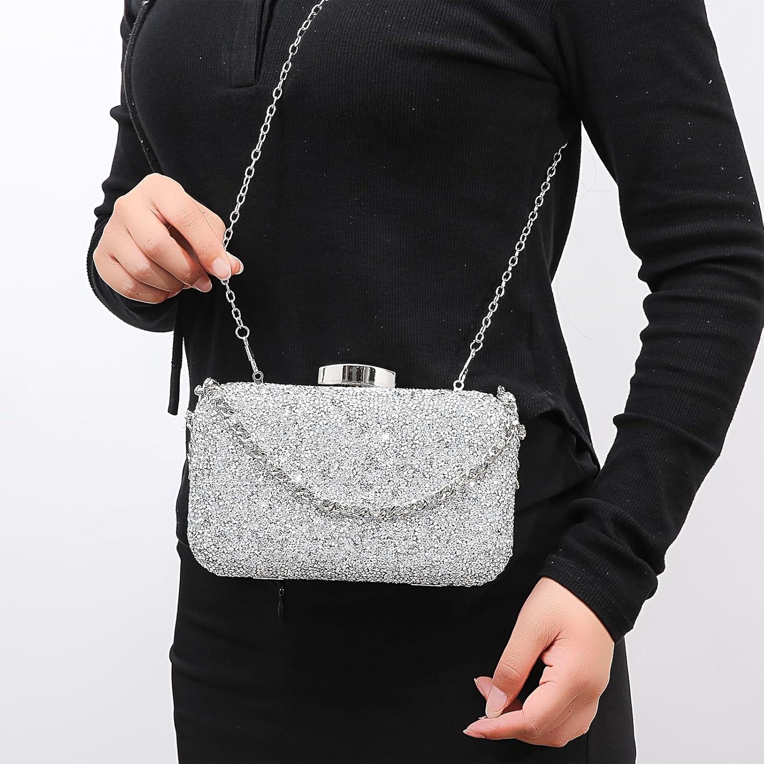 Bolso de mano de cristal YUHATRG plata 21.5x6.5x15 cm