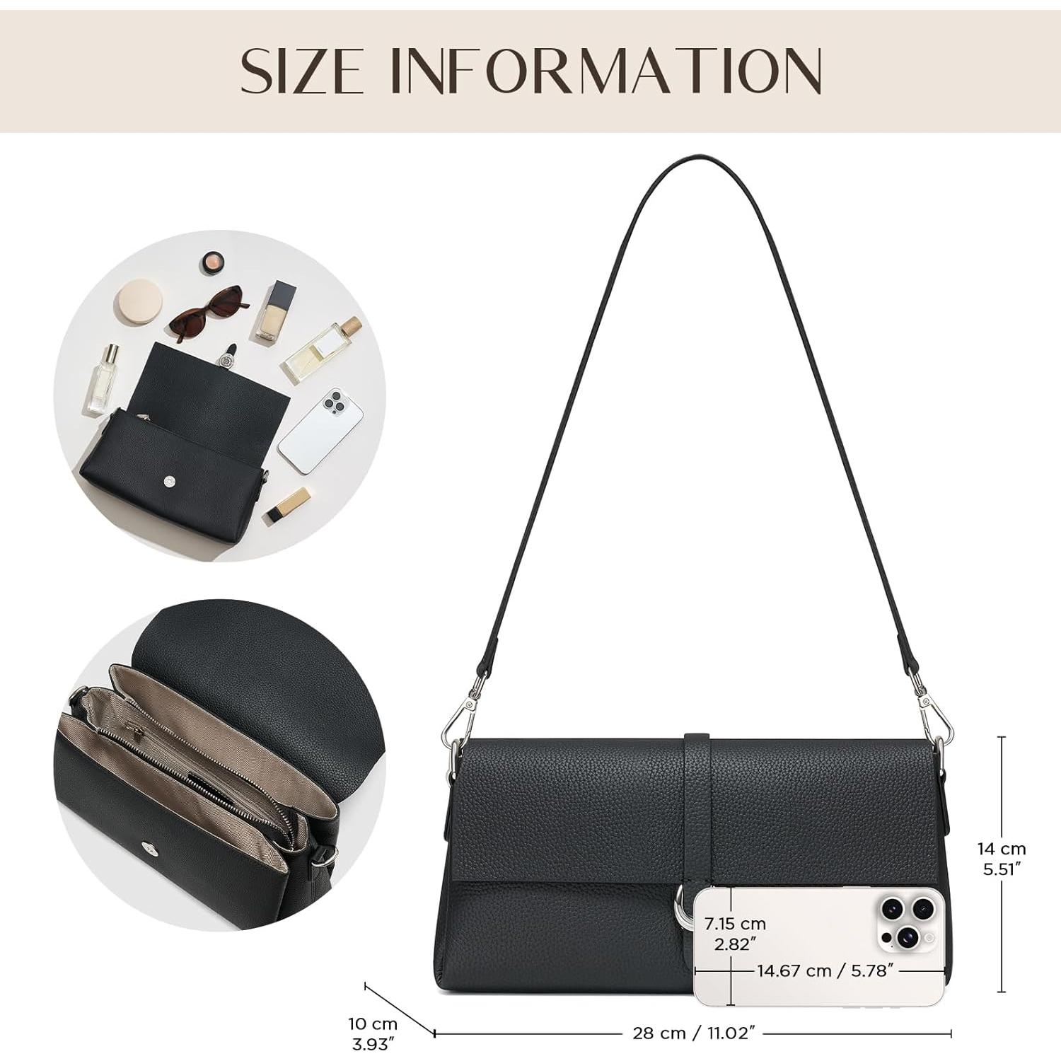 Bolso de mano de cuero genuino para mujer - Negro - 5 compartimentos