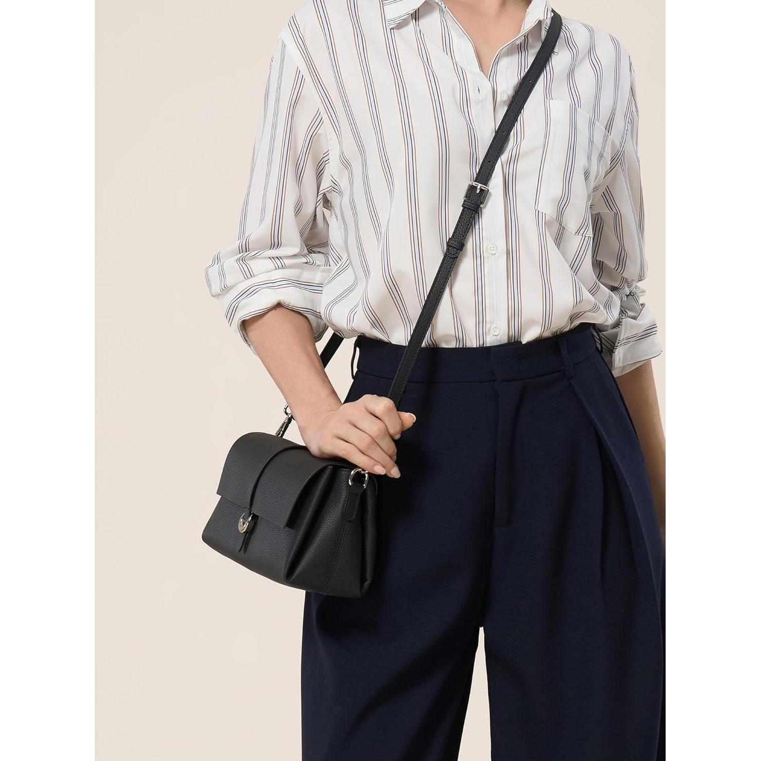 Bolso de mano de cuero genuino para mujer - Negro - 5 compartimentos