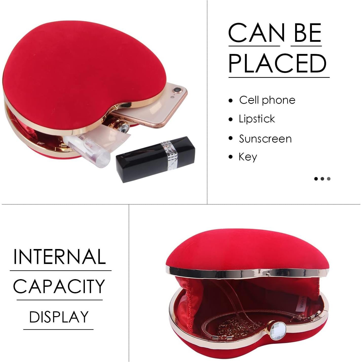 Bolso Clutch en Forma de Corazón LUI SUI Rojo para Mujeres