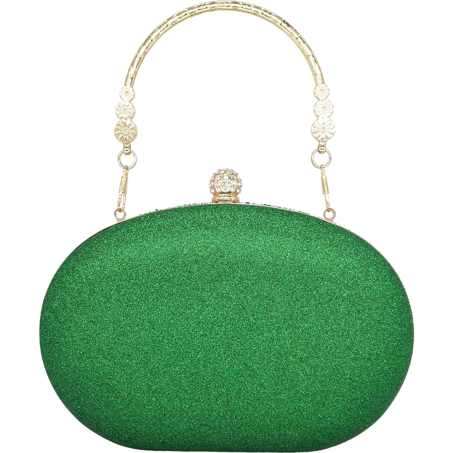 Bolso de mano de strass para mujer Pavo Real Verde 20x14cm
