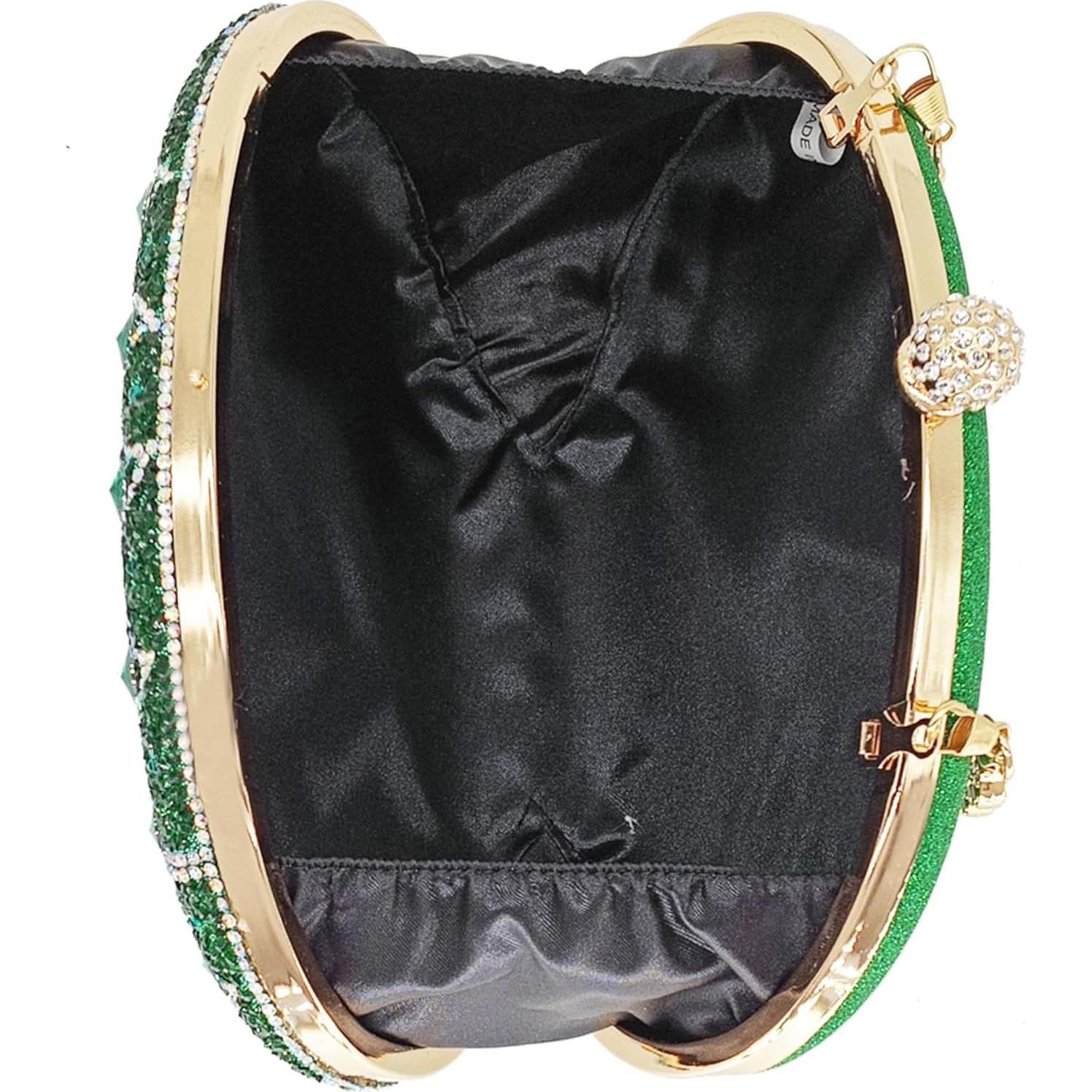 Bolso de mano de strass para mujer Pavo Real Verde 20x14cm