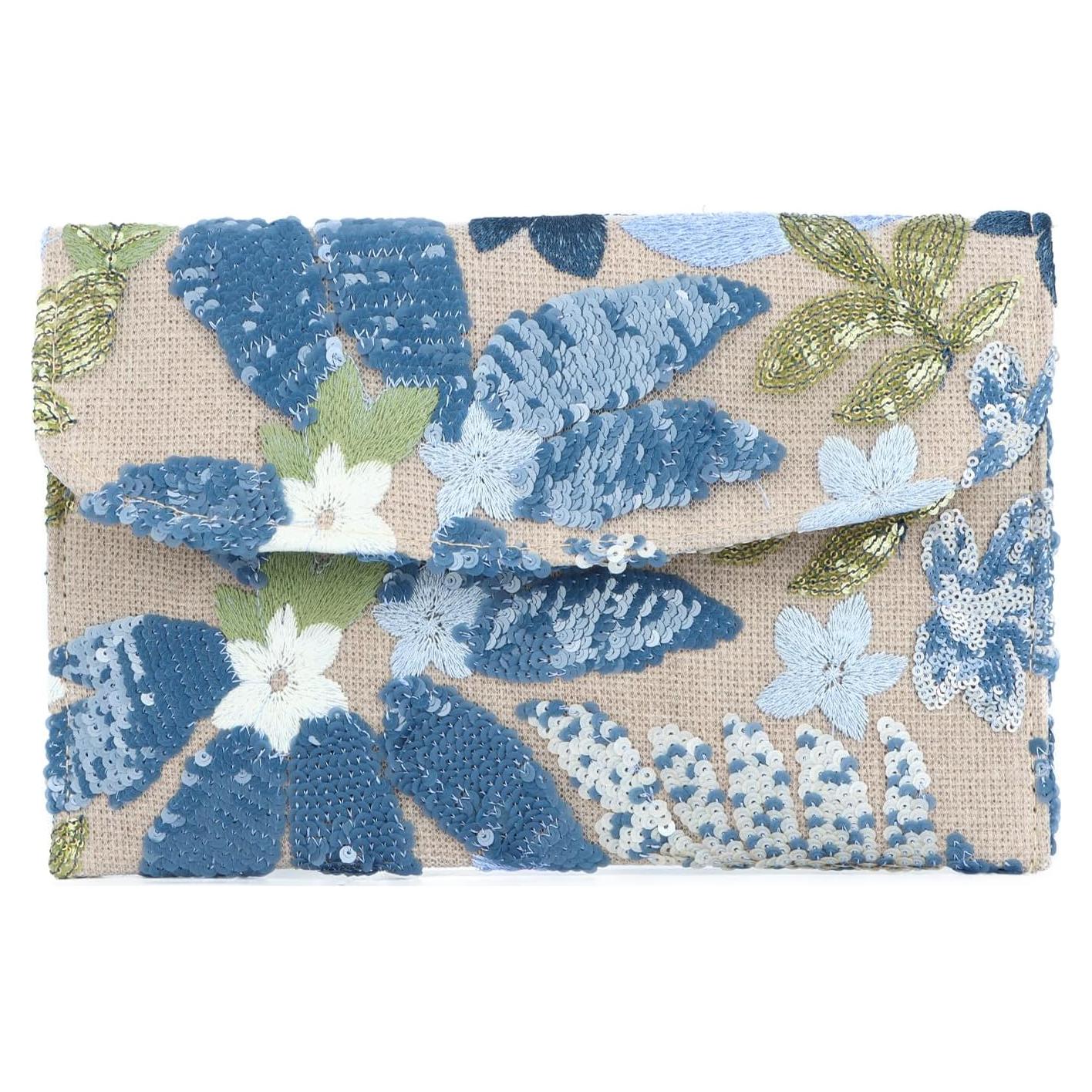 Bolso de Mano Floral Oweisong con Lentejuelas y Perlas 26.5x17cm