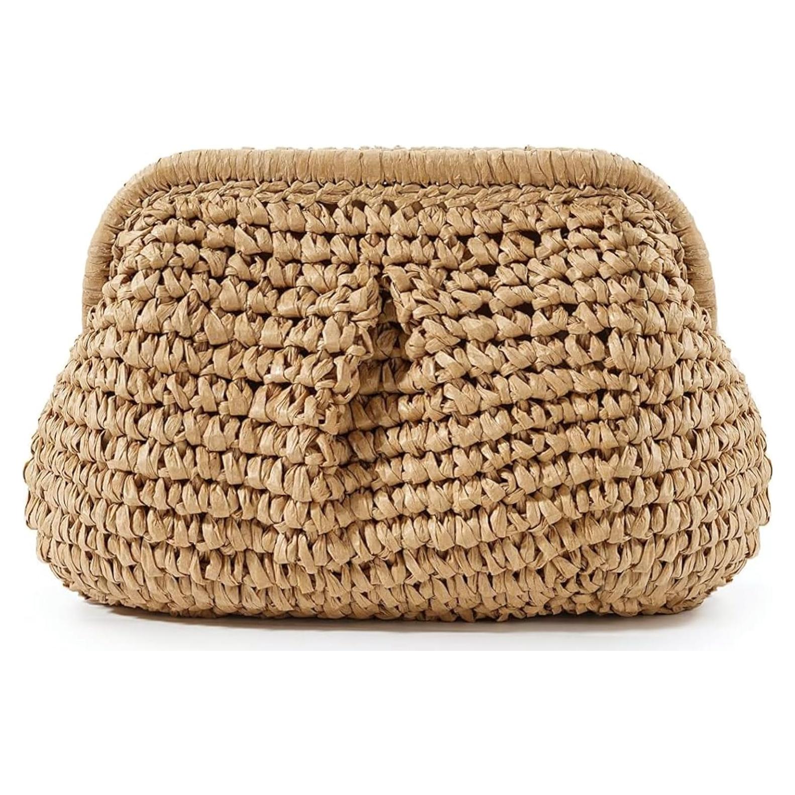 Bolso de Paja Tejido Clutch Nube para Mujeres 28.4x23.9cm