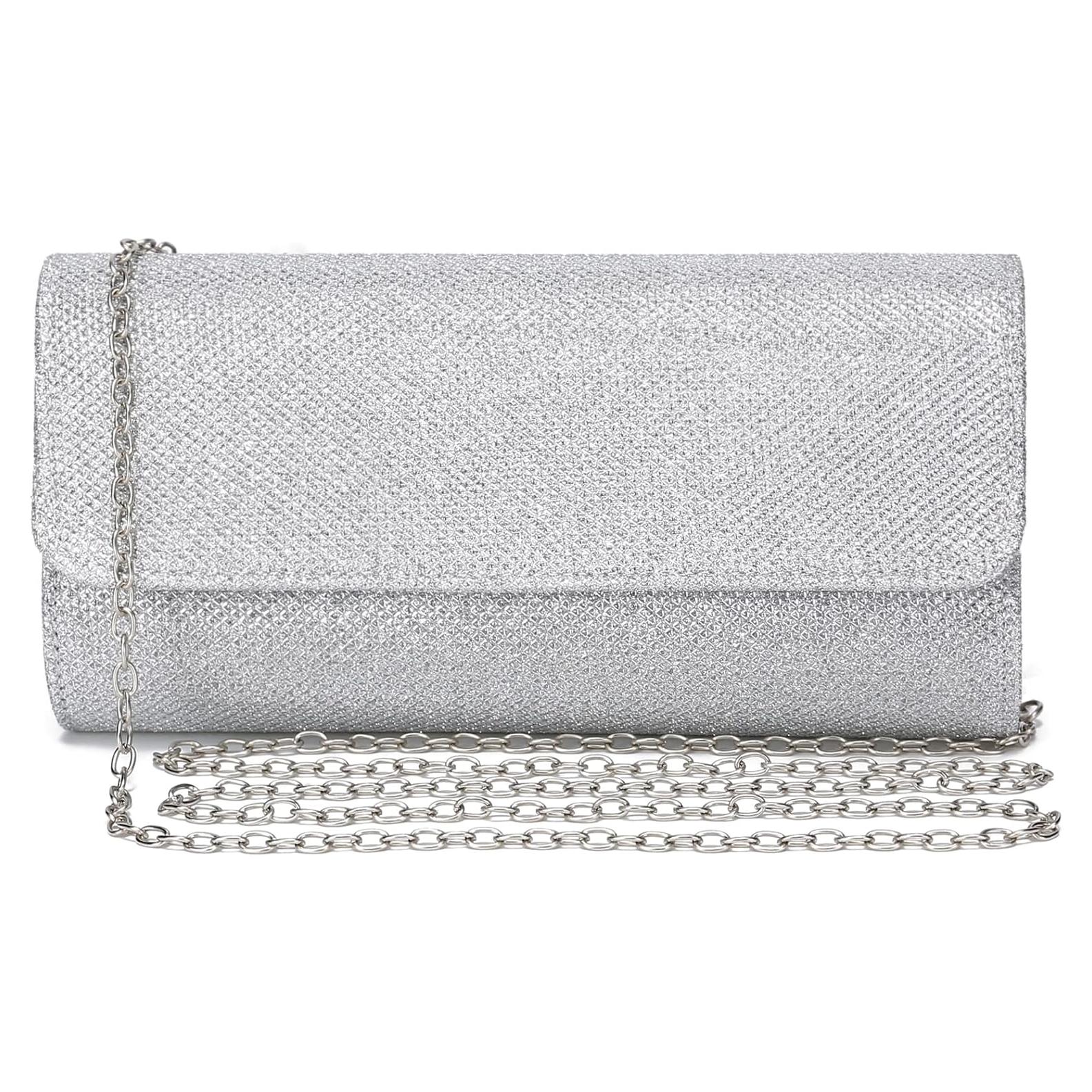 Bolso Clutch de Noche Brillante Outrip Plata para Mujeres