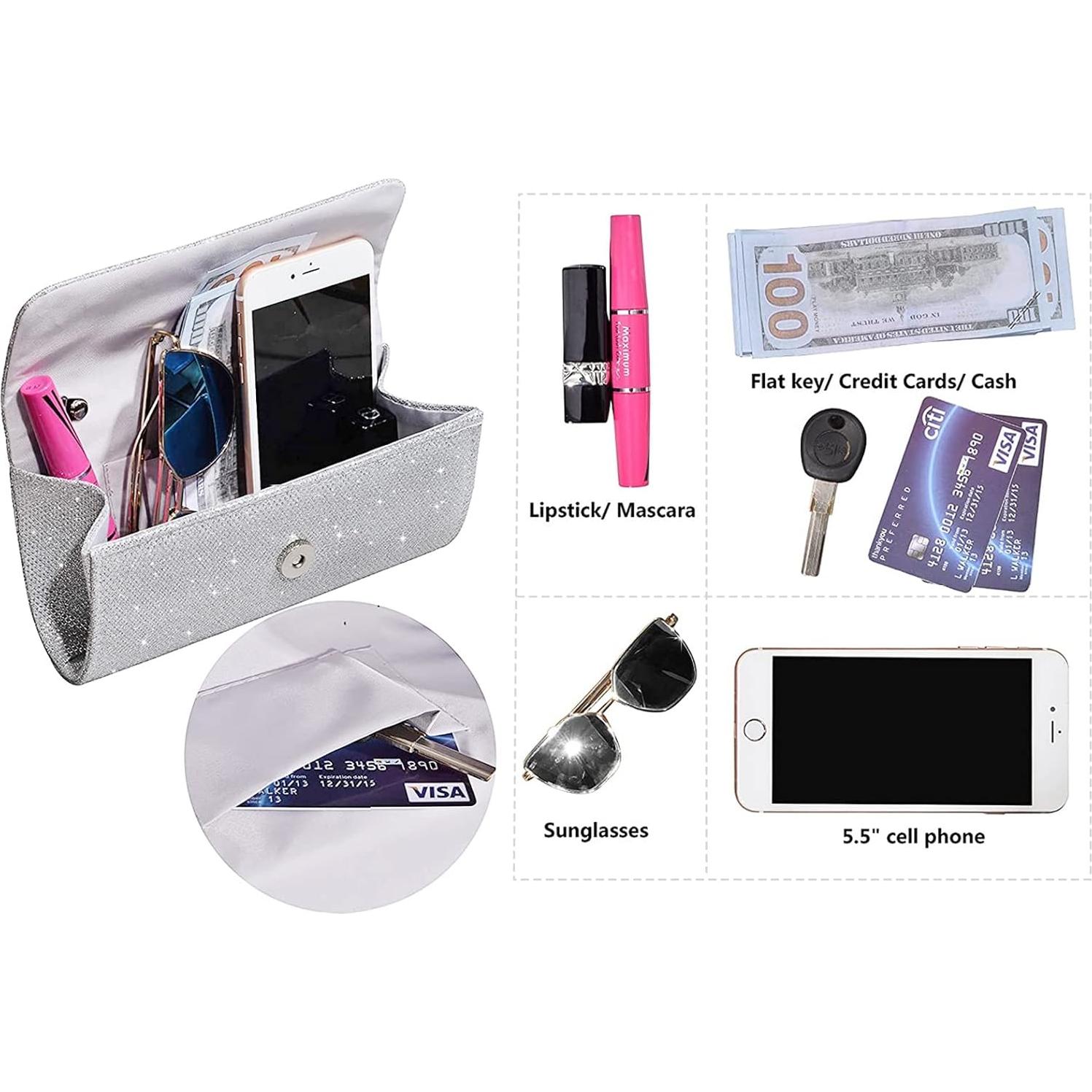 Bolso Clutch de Noche Brillante Outrip Plata para Mujeres