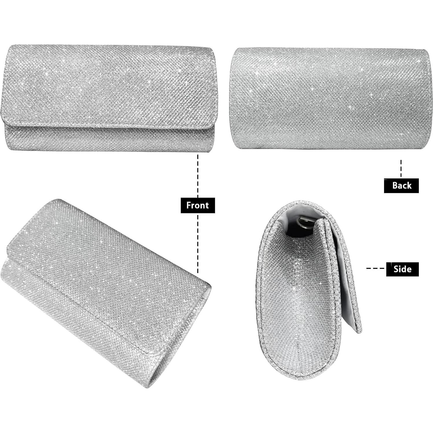 Bolso Clutch de Noche Brillante Outrip Plata para Mujeres