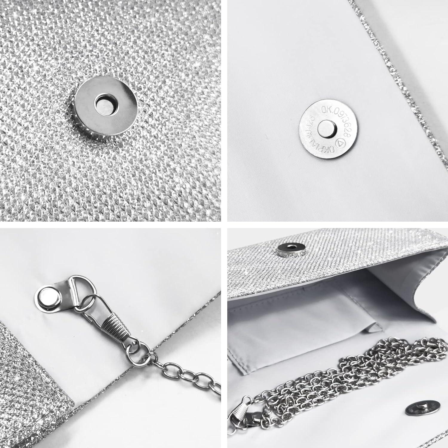 Bolso Clutch de Noche Brillante Outrip Plata para Mujeres