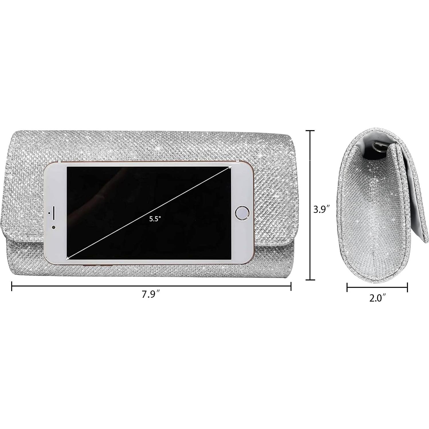 Bolso Clutch de Noche Brillante Outrip Plata para Mujeres