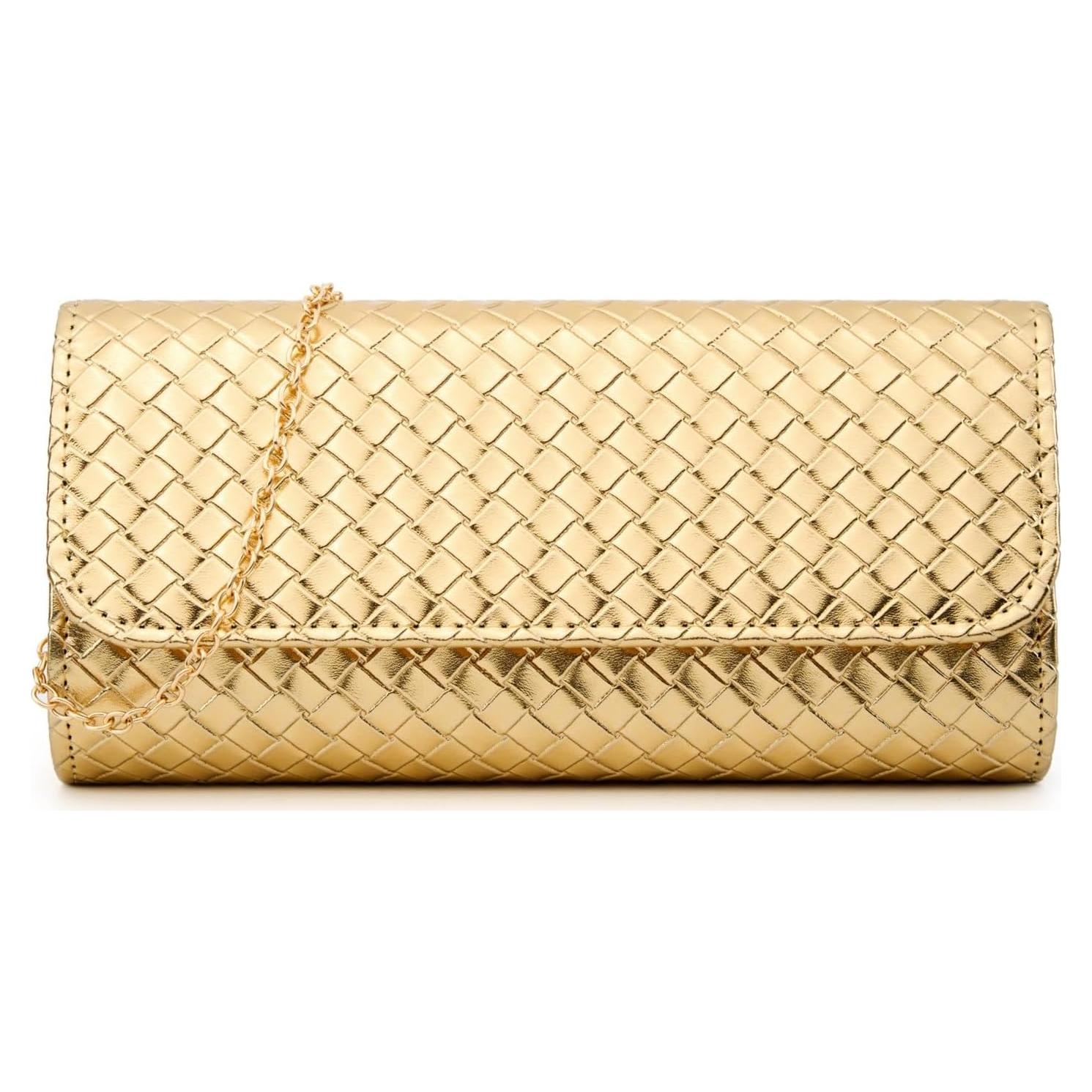 Bolso Clutch Tejido DETARA Oro para Mujeres 23.5x12cm