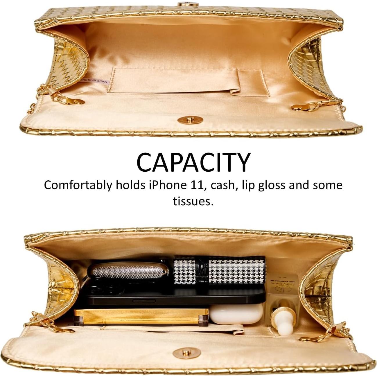 Bolso Clutch Tejido DETARA Oro para Mujeres 23.5x12cm