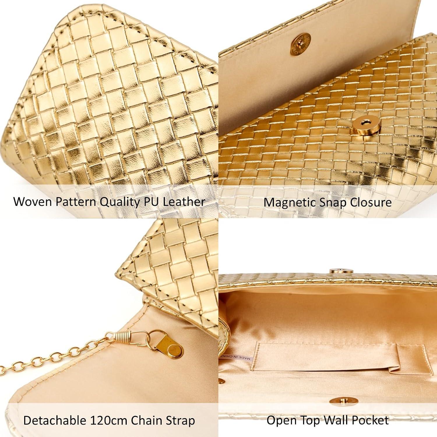 Bolso Clutch Tejido DETARA Oro para Mujeres 23.5x12cm