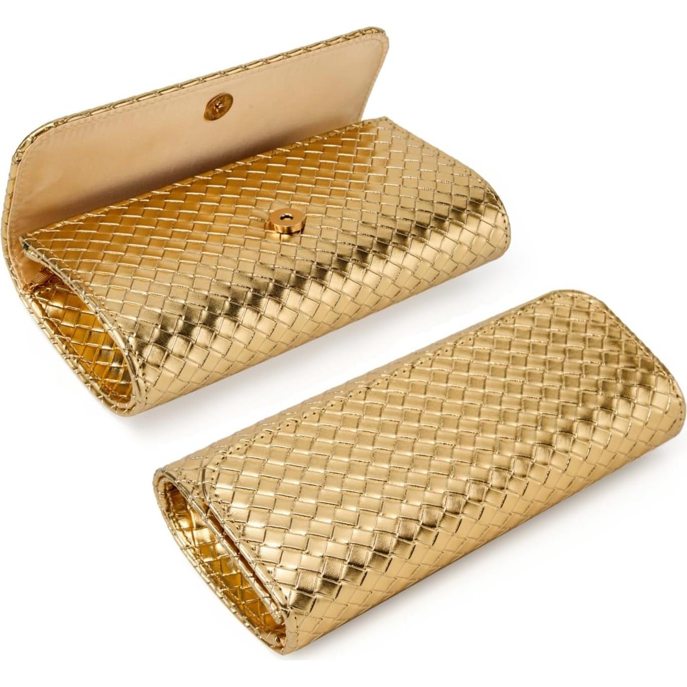 Bolso Clutch Tejido DETARA Oro para Mujeres 23.5x12cm