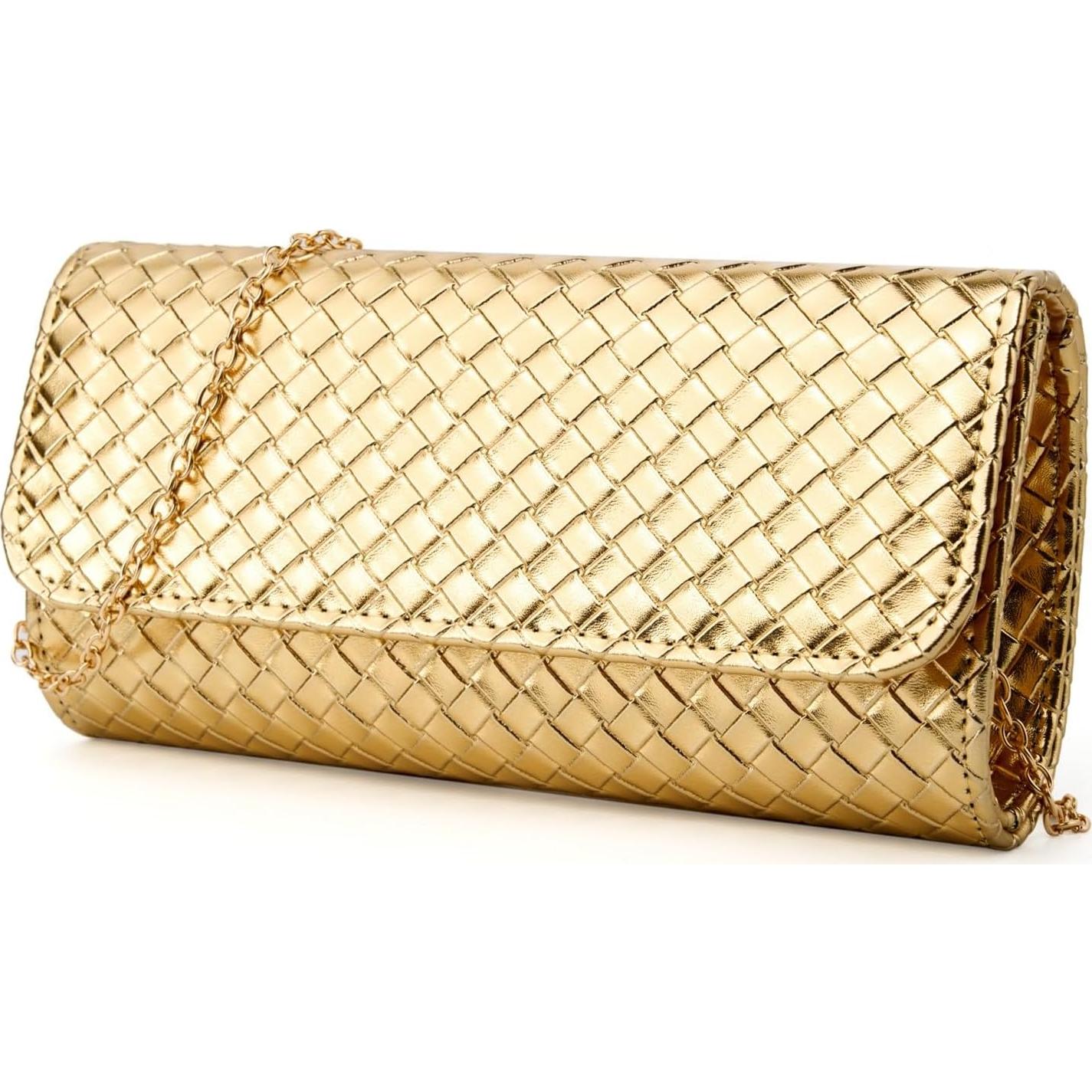 Bolso Clutch Tejido DETARA Oro para Mujeres 23.5x12cm
