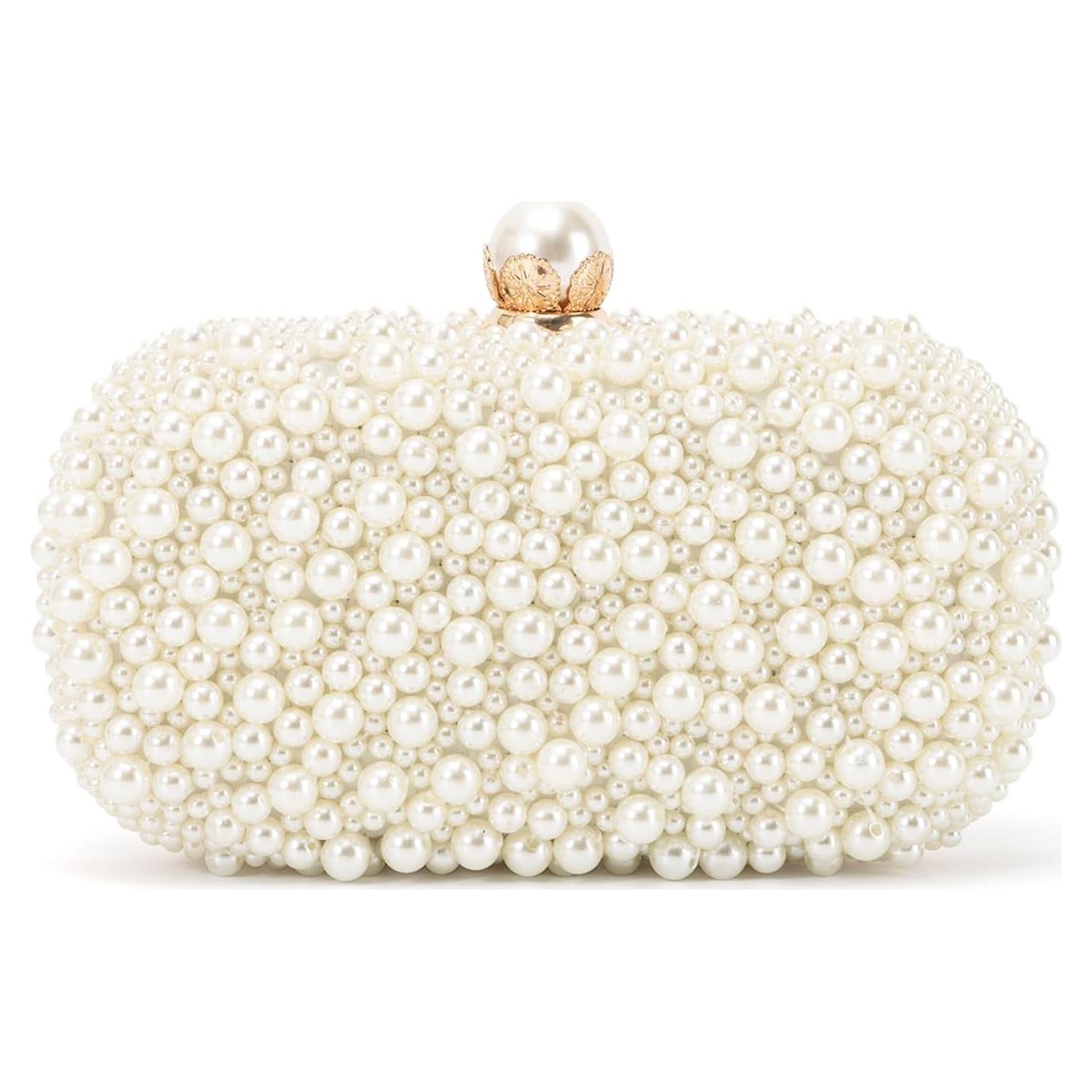Bolso Clutch de Perlas Beige para Mujeres Emprier - Noche