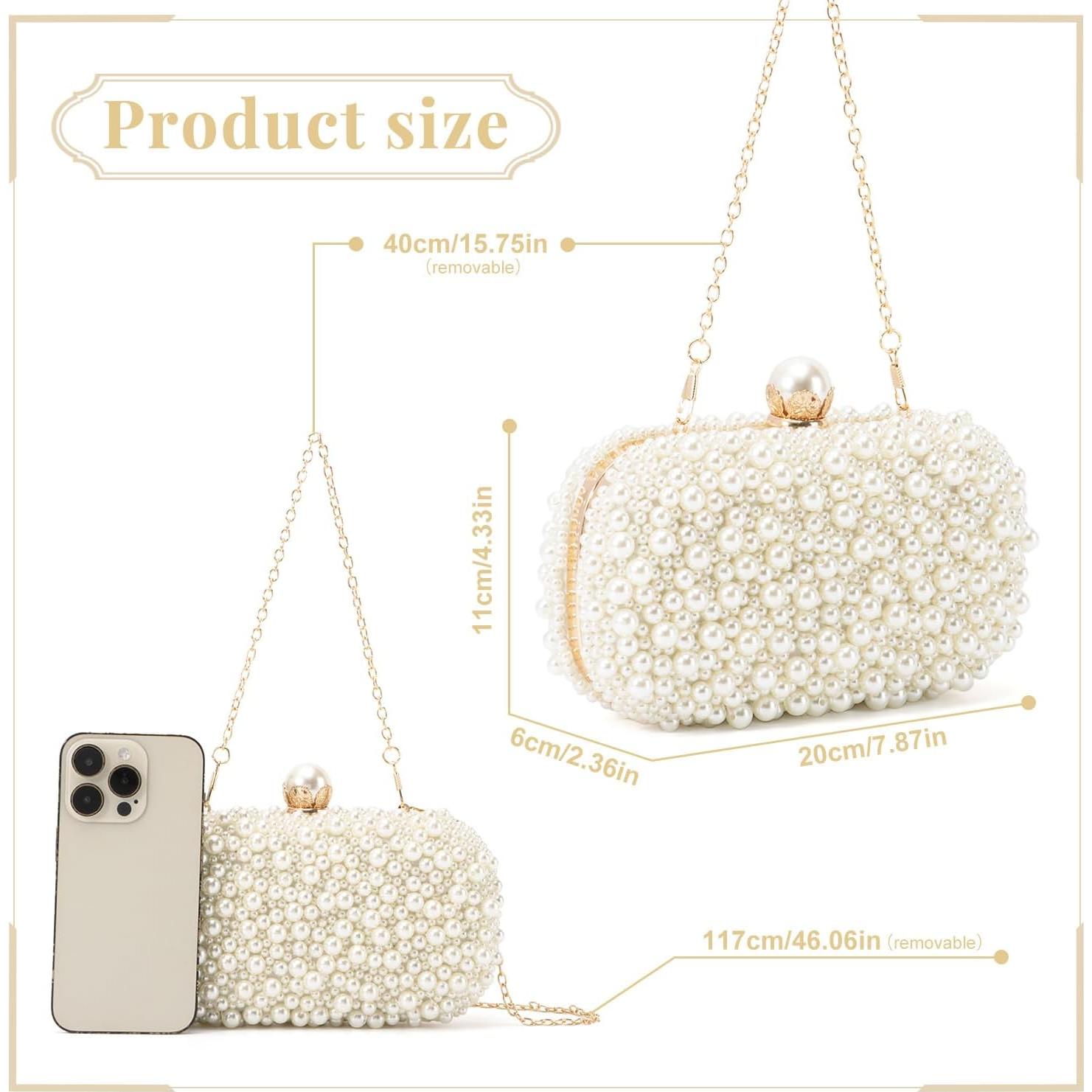 Bolso Clutch de Perlas Beige para Mujeres Emprier - Noche