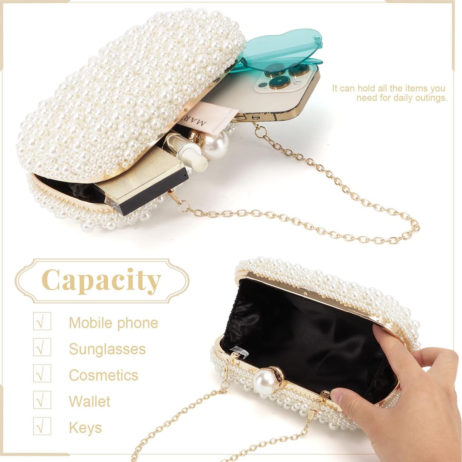 Bolso Clutch de Perlas Beige para Mujeres Emprier - Noche