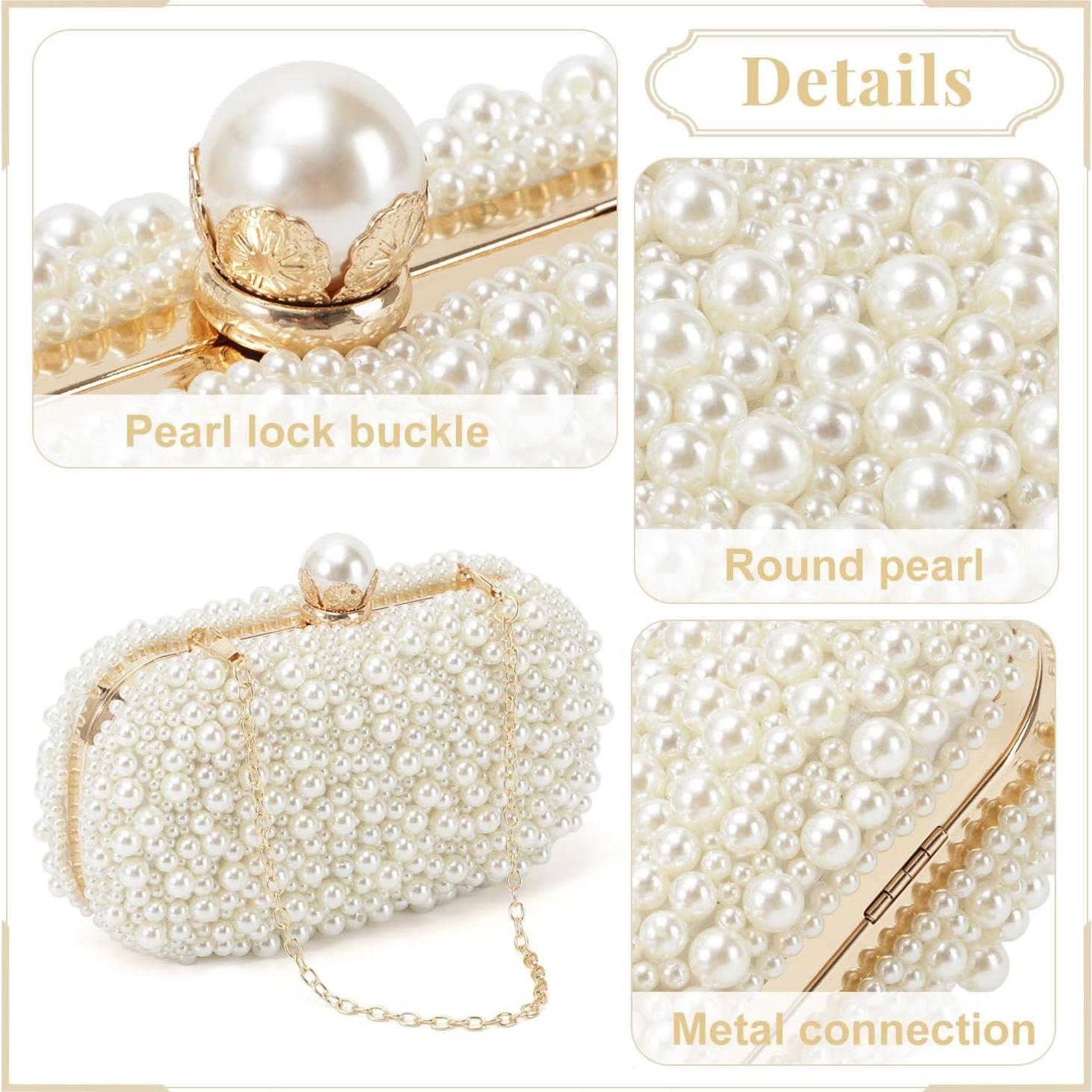 Bolso Clutch de Perlas Beige para Mujeres Emprier - Noche