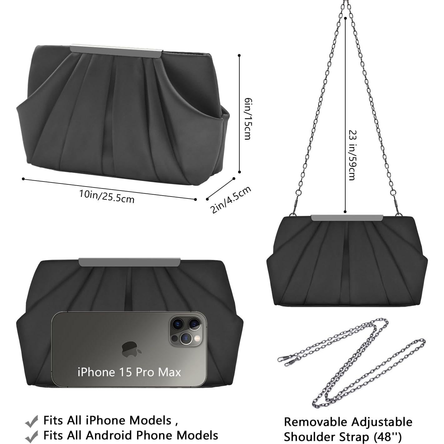 Bolso de Mano de Satén Plisado Expouch para Mujeres - Marino