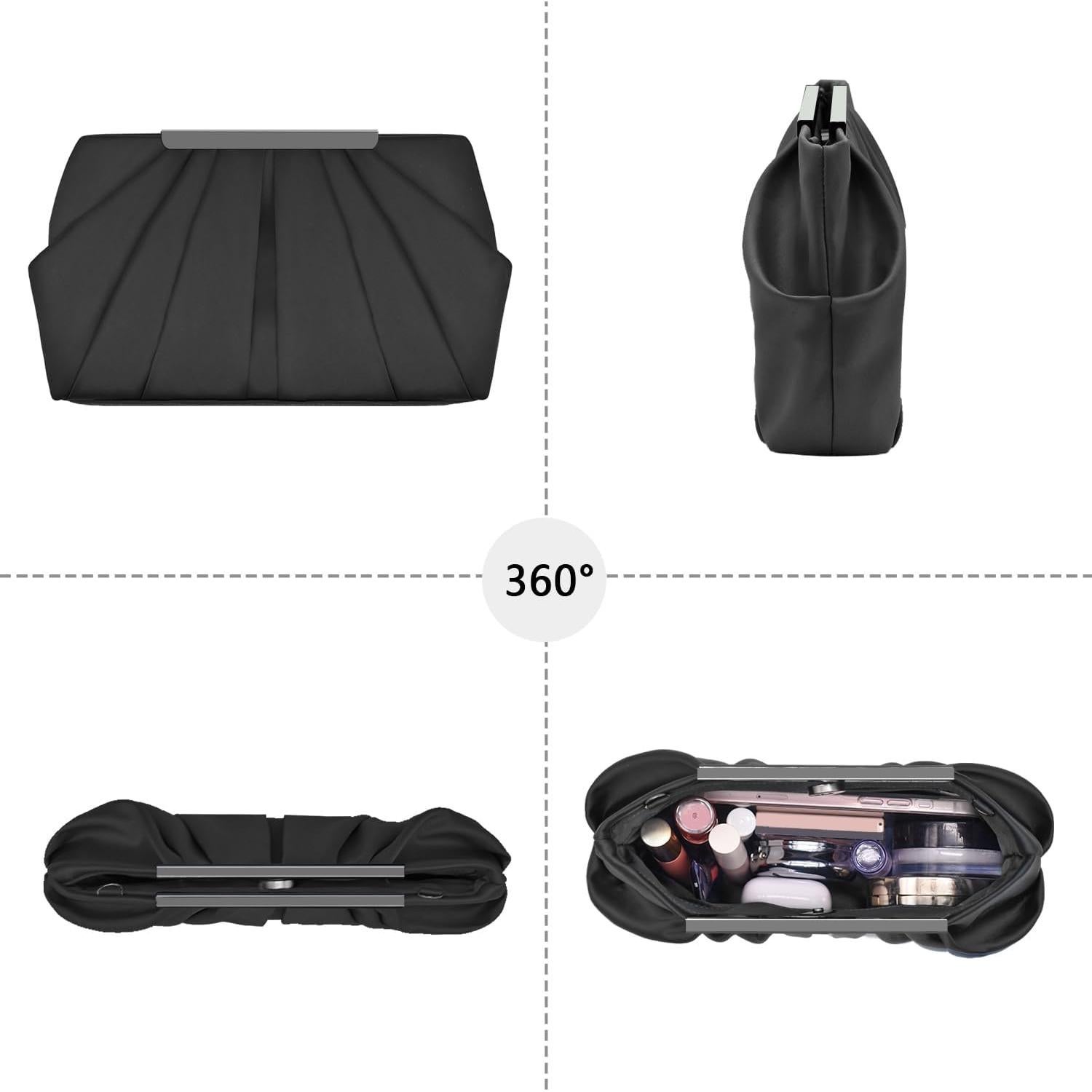 Bolso de Mano de Satén Plisado Expouch para Mujeres - Marino