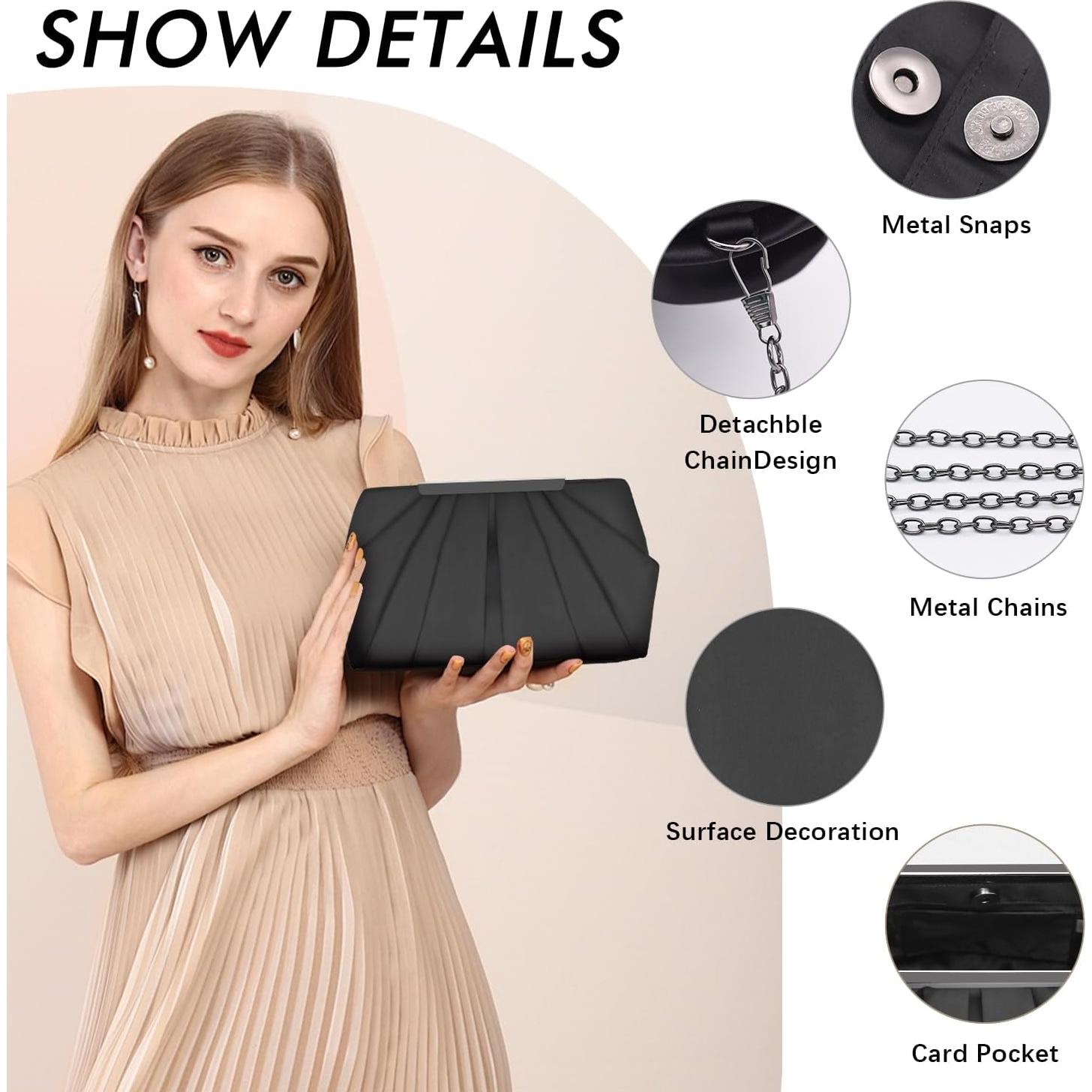 Bolso de Mano de Satén Plisado Expouch para Mujeres - Marino