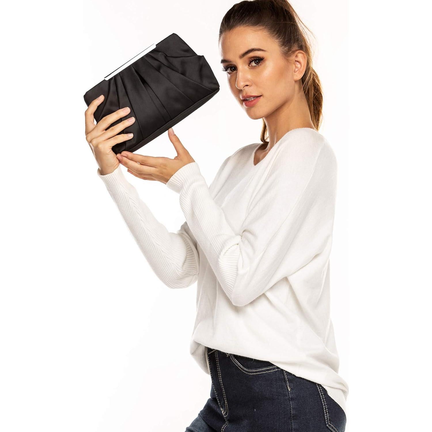 Bolso de Mano de Satén Plisado Expouch para Mujeres - Marino