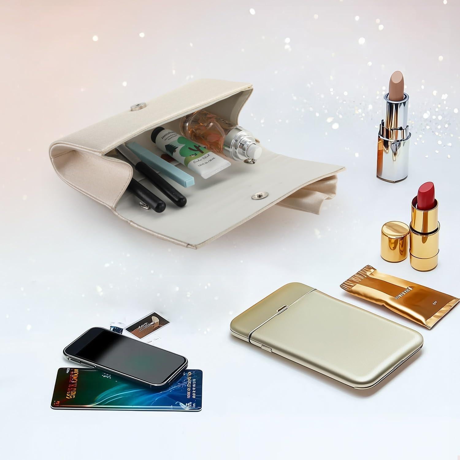 Bolso de Mano Satinado Walllyn's para Mujeres - Color Nude