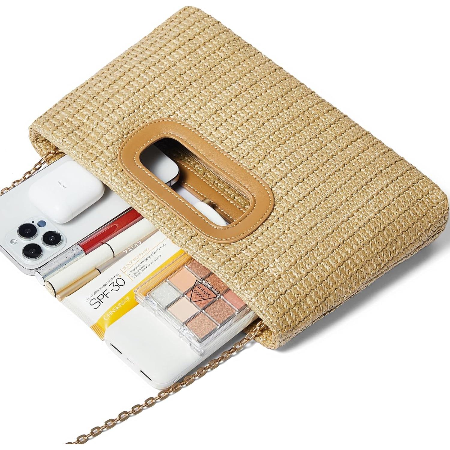 Clutch de Paja Tejida Enfuntins con Asa Superior 29.2x5.1x19.1cm