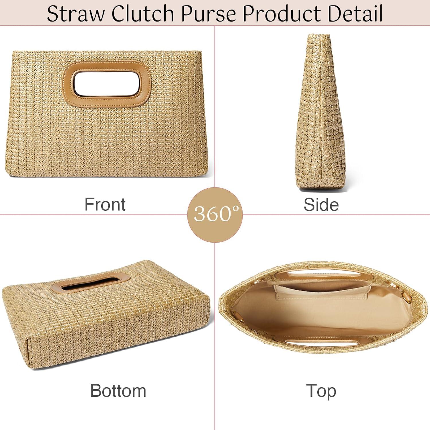 Clutch de Paja Tejida Enfuntins con Asa Superior 29.2x5.1x19.1cm