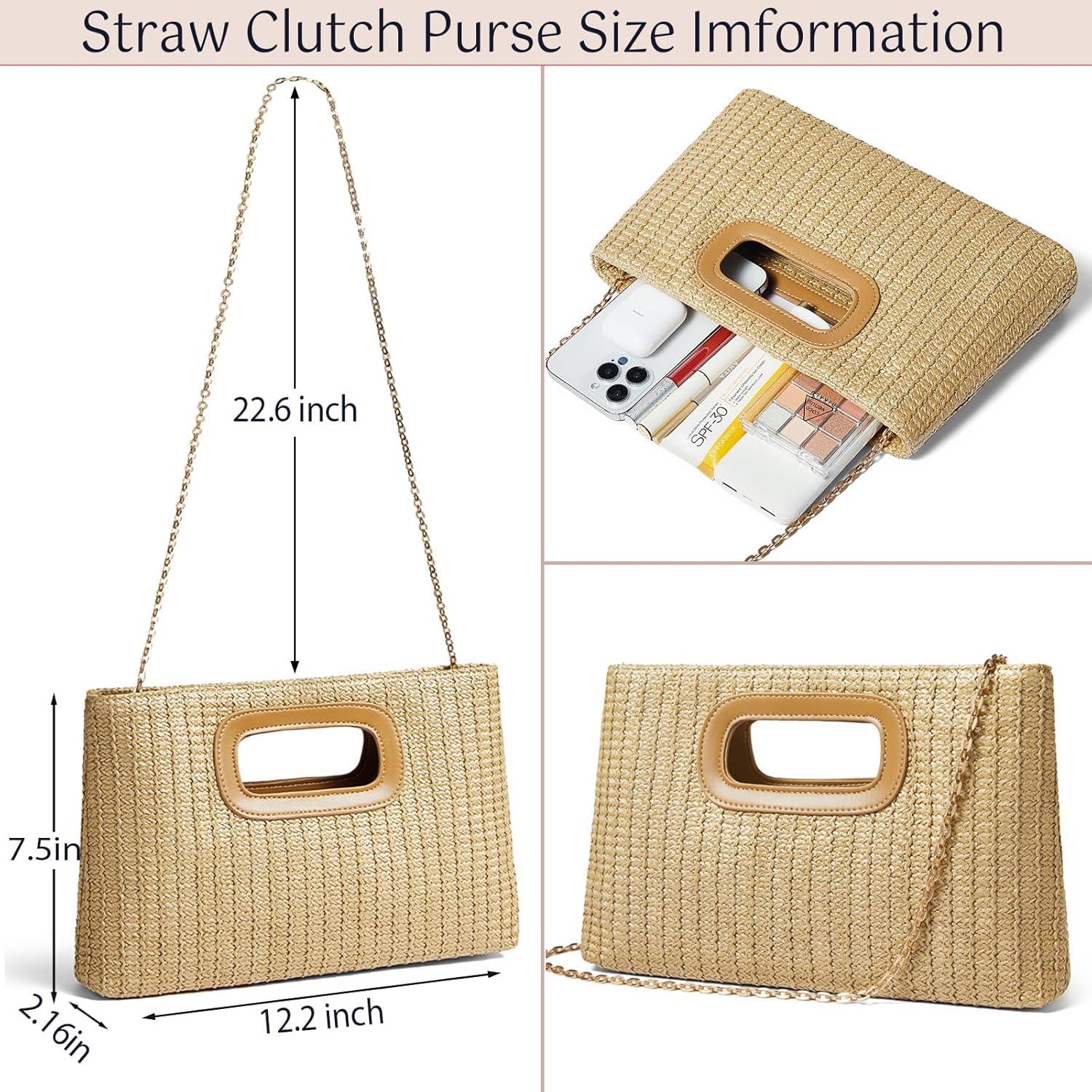 Clutch de Paja Tejida Enfuntins con Asa Superior 29.2x5.1x19.1cm
