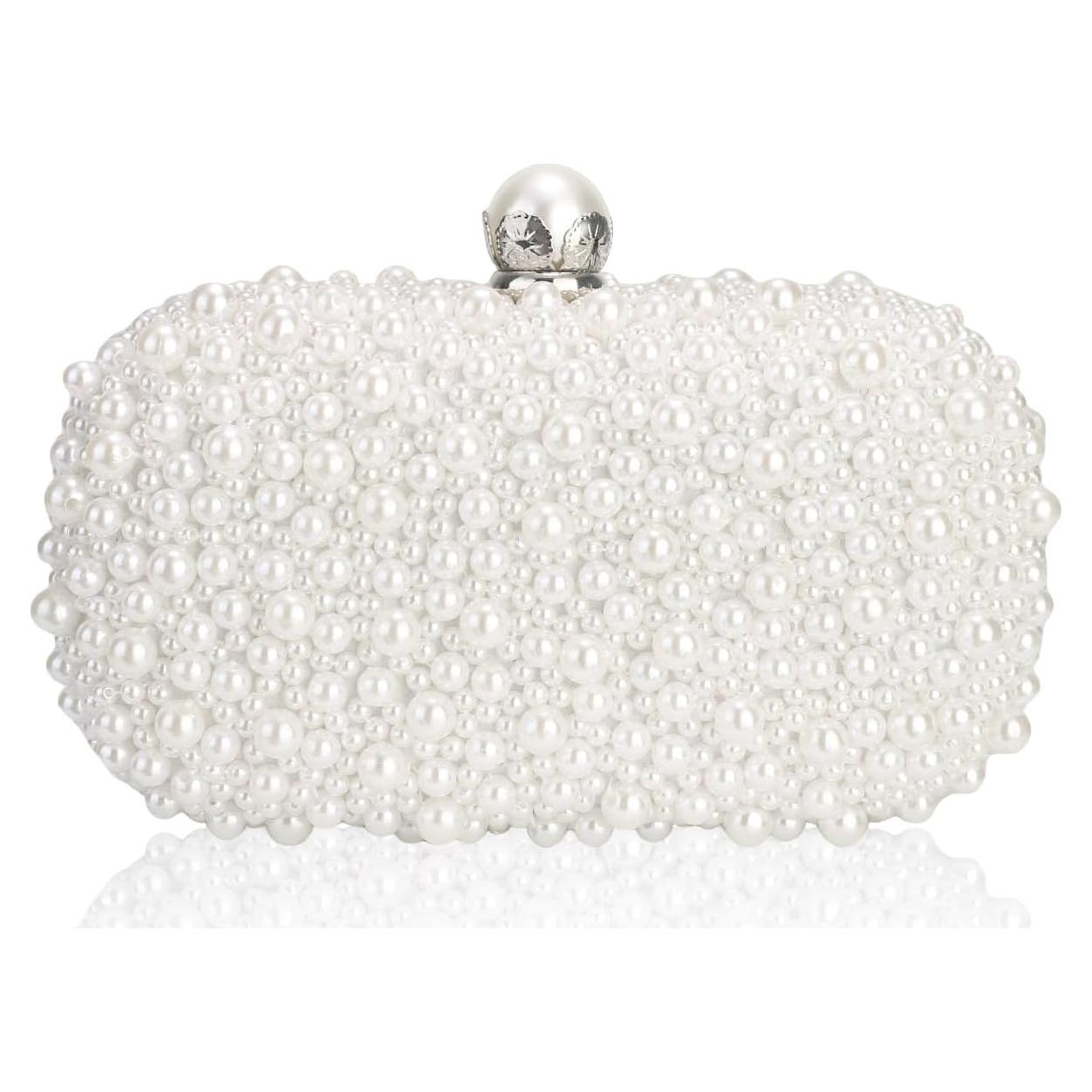 Bolso de Noche de Perlas Nefokfdus Blanco 20x11.7x7 cm