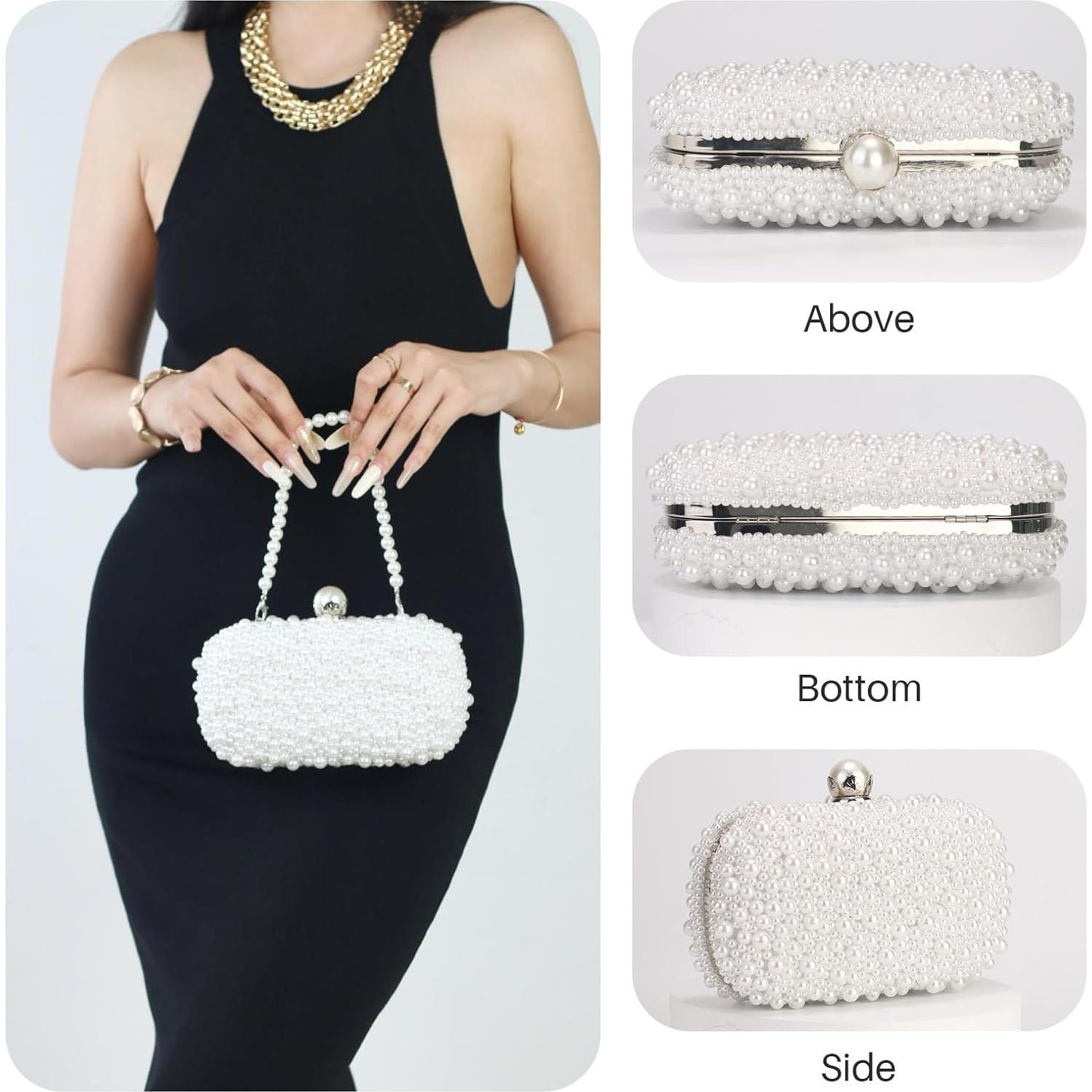 Bolso de Noche de Perlas Nefokfdus Blanco 20x11.7x7 cm