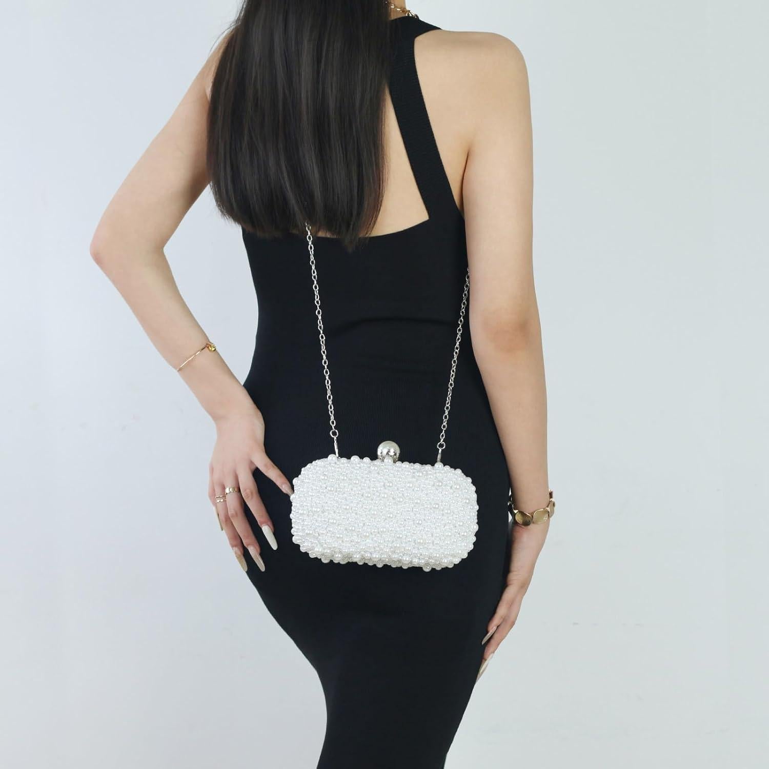 Bolso de Noche de Perlas Nefokfdus Blanco 20x11.7x7 cm