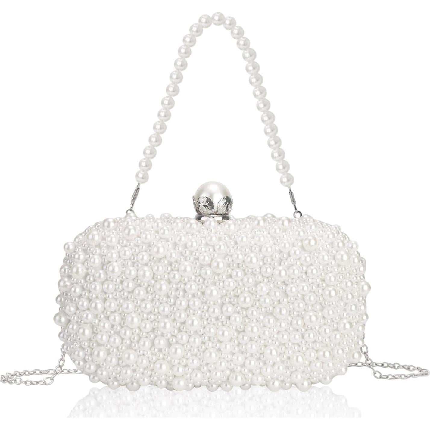 Bolso de Noche de Perlas Nefokfdus Blanco 20x11.7x7 cm