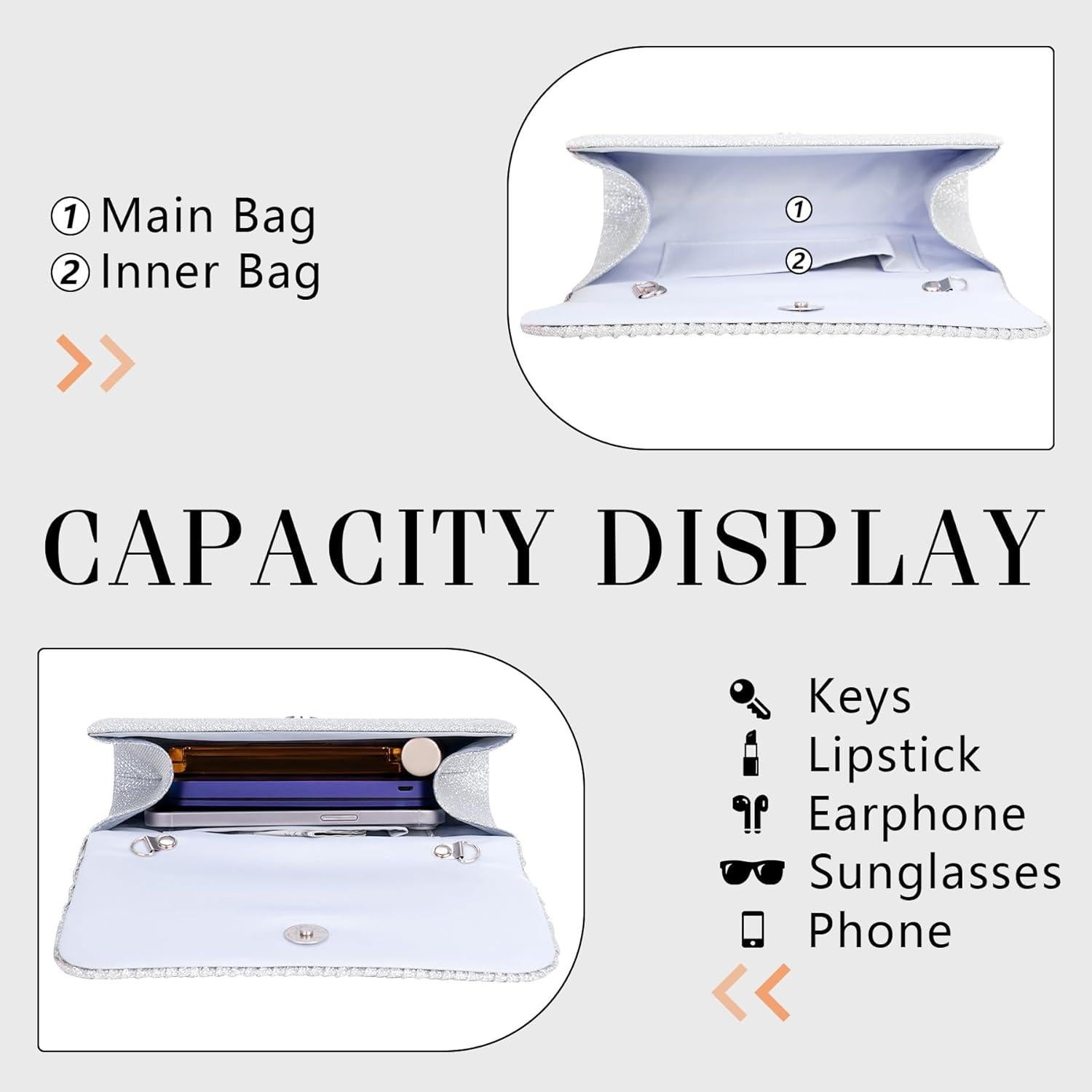 Bolso de Noche Larcenciel Plata para Mujer 20x10x6 cm