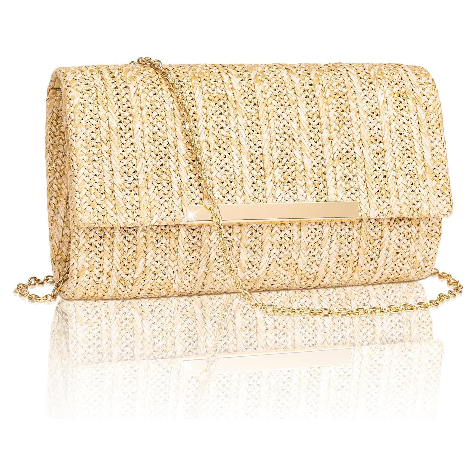 Bolsa de Mano de Paja Larcenciel para Mujeres 22x5.6x13.2cm