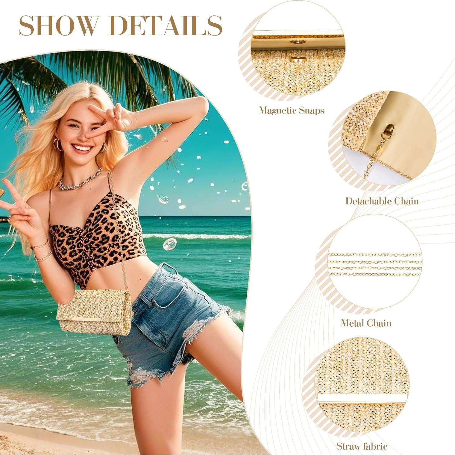 Bolsa de Mano de Paja Larcenciel para Mujeres 22x5.6x13.2cm