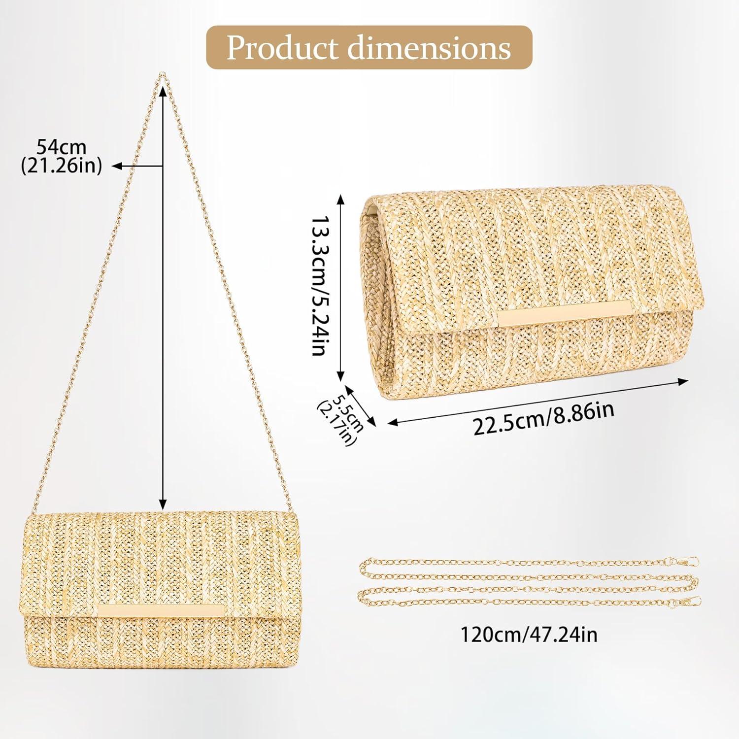 Bolsa de Mano de Paja Larcenciel para Mujeres 22x5.6x13.2cm