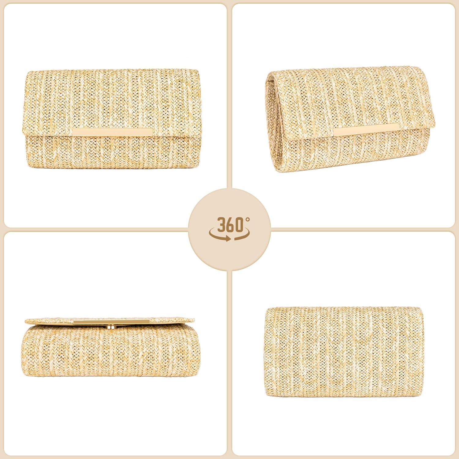 Bolsa de Mano de Paja Larcenciel para Mujeres 22x5.6x13.2cm