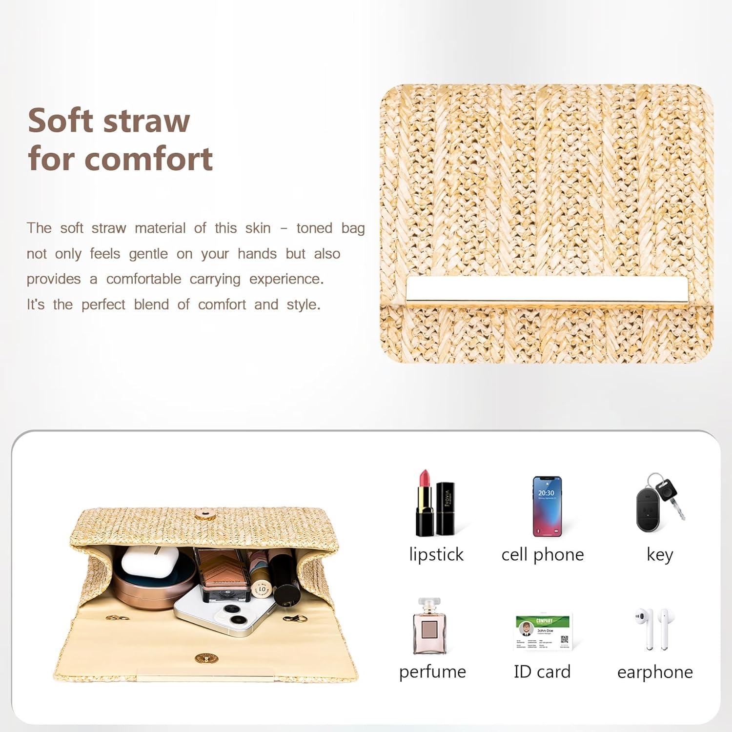 Bolsa de Mano de Paja Larcenciel para Mujeres 22x5.6x13.2cm