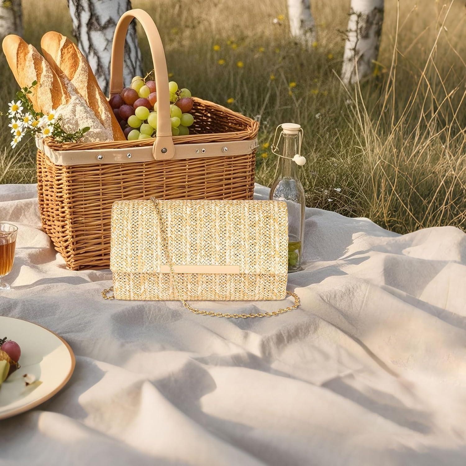 Bolsa de Mano de Paja Larcenciel para Mujeres 22x5.6x13.2cm